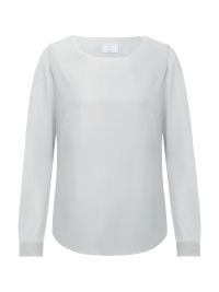 Damen Chiffon-Bluse Langarm Regular Fit in grau, mit Rundhalsausschnitt und schmaler Manschette